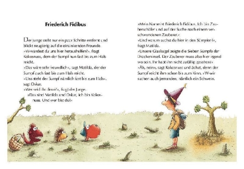 Buchcover und Innenansicht für das Buch: Der kleine Drache Kokosnuss und der Zauberschüler