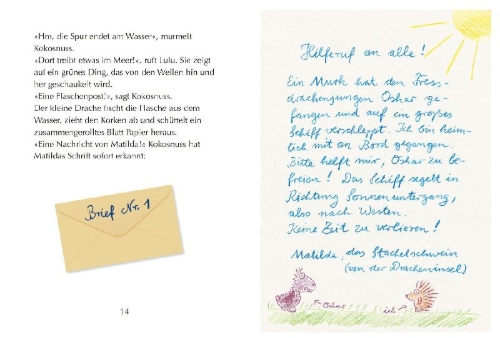 Buchcover und Innenansicht für das Buch: Der kleine Drache Kokosnuss reist um die Welt