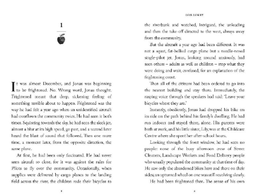 Buchcover und Innenansicht für das Buch: The Giver