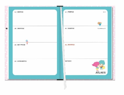 Buchcover und Innenansicht für das Buch: Hello Kitty 17-Monats-Kalenderbuch A5 2027 - 17 Monate. Von August 2026 bis Dezember 2027