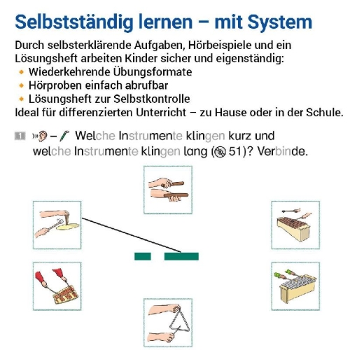 Buchcover und Innenansicht für das Buch: Das Übungsheft Musik 1/2