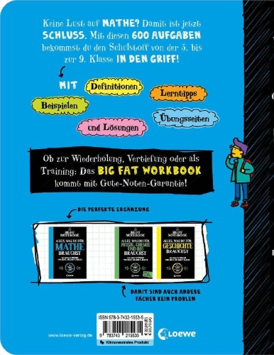 Buchcover und Innenansicht für das Buch: The Big Fat Middle School Math Workbook