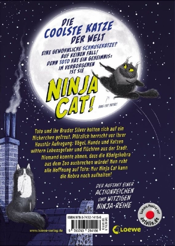 Buchcover und Innenansicht für das Buch: Toto the Ninja Cat and the great Snake Escape