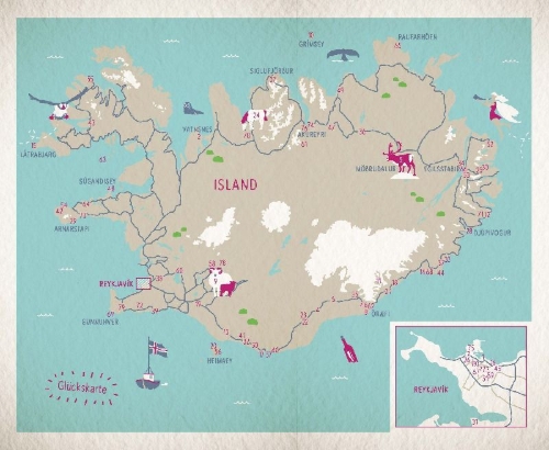 Buchcover und Innenansicht für das Buch: Glücksorte in Island