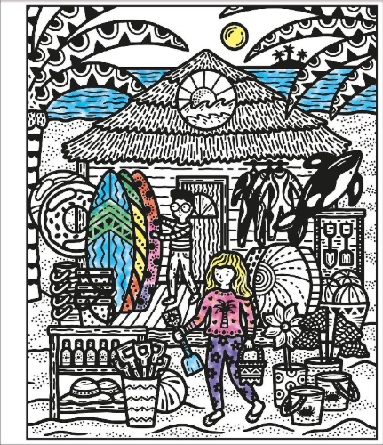 Buchcover und Innenansicht für das Buch: Mein Farbenzauber-Malbuch: An der Küste