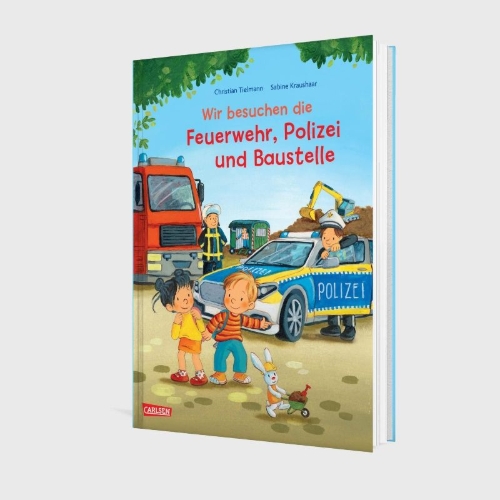 Buchcover und Innenansicht für das Buch: Max-Bilderbücher: Wir besuchen die Feuerwehr, Polizei und Baustelle