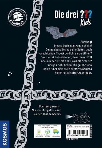 Buchcover und Innenansicht für das Buch: Die drei ??? Kids, Das geheime Buch