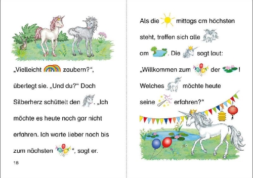 Buchcover und Innenansicht für das Buch: Bildermaus - Geschichten vom Einhornfohlen