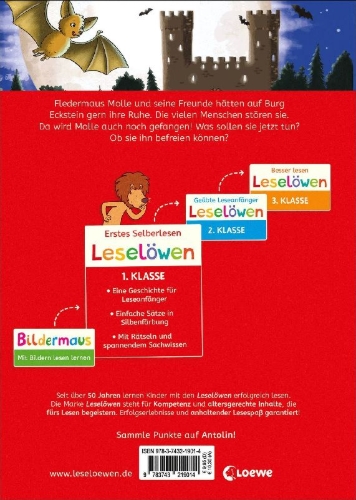 Buchcover und Innenansicht für das Buch: Leselöwen 1. Klasse - Fledermaus im Anflug