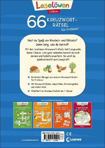 Buchcover und Innenansicht für das Buch: 66 Kreuzworträtsel für Erstleser - 1. Klasse (Blau)