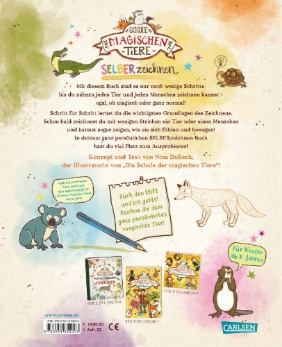 Buchcover und Innenansicht für das Buch: Die Schule der magischen Tiere: SELBERzeichnen
