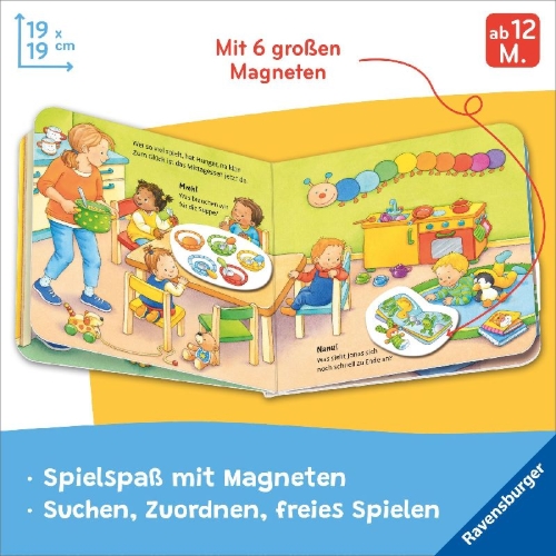 Buchcover und Innenansicht für das Buch: Mein erstes Magnetbuch - Was machen wir in der Kita?