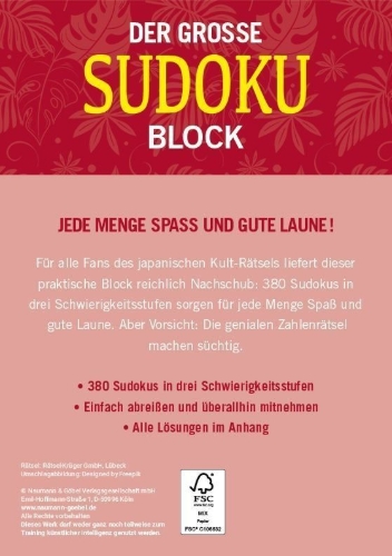 Buchcover und Innenansicht für das Buch: Der große Sudoku Block Band 12