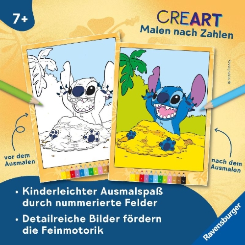 Buchcover und Innenansicht für das Buch: CreArt Malen nach Zahlen ab 7 Disney - Lilo & Stitch