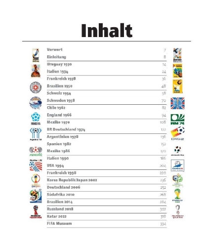 Buchcover und Innenansicht für das Buch: DIE OFFIZIELLE GESCHICHTE DER FIFA FUSSBALL-WELTMEISTERSCHAFT(TM)
