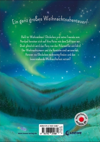 Buchcover und Innenansicht für das Buch: Glöckchen, das Weihnachtspony (Band 3) - Die Magie des Nordlichts