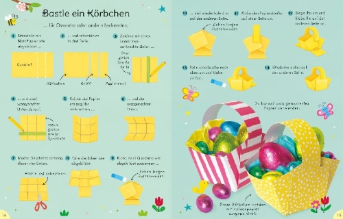 Buchcover und Innenansicht für das Buch: Basteln, Rätseln, Dekorieren für die Osterzeit