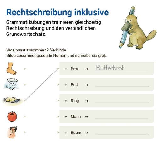 Buchcover und Innenansicht für das Buch: Grammatik mit Rico Schnabel, Klasse 4
