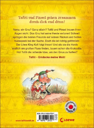 Buchcover und Innenansicht für das Buch: Tafiti und die Rettung der Gnus (Band 16)