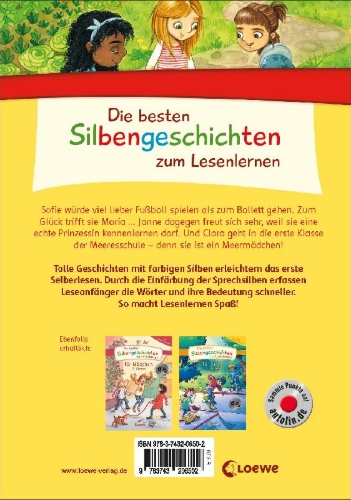 Buchcover und Innenansicht für das Buch: Die besten Silbengeschichten zum Lesenlernen für Mädchen 1. Klasse