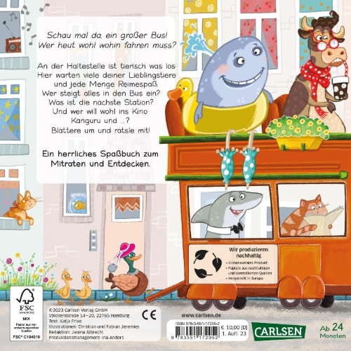 Buchcover und Innenansicht für das Buch: Zebra, Nilpferd und Gazelle laufen schnell zur ... Haltestelle!