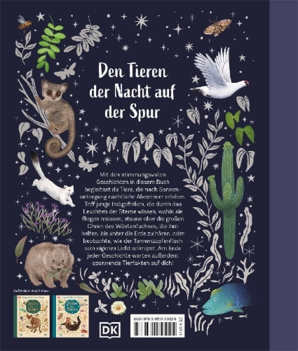 Buchcover und Innenansicht für das Buch: Tiergeschichten zum Träumen. Zauber der Nacht