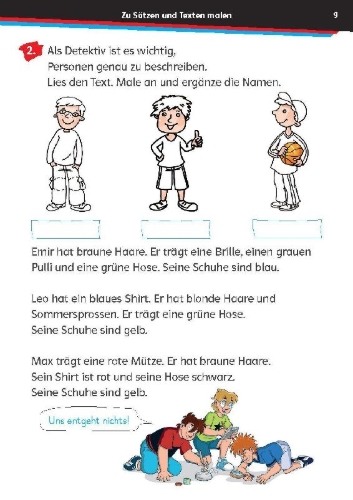 Buchcover und Innenansicht für das Buch: Die drei ??? Kids: Mein Übungsheft Deutsch 2. Klasse - Flüssig lesen