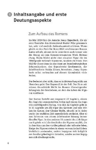 Buchcover und Innenansicht für das Buch: Klett Lektürehilfen Jenny Erpenbeck, Heimsuchung
