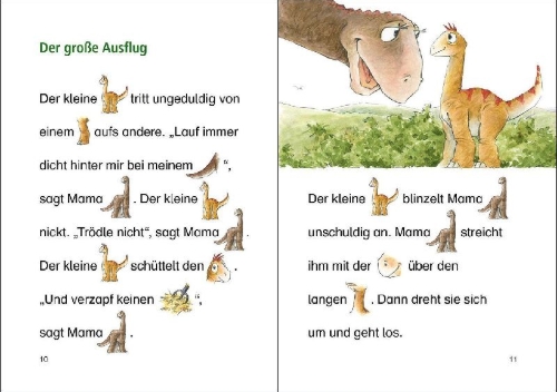 Buchcover und Innenansicht für das Buch: Lesenlernen in 3 Schritten - Die schönsten Dinogeschichten