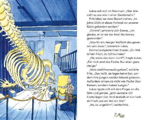 Buchcover und Innenansicht für das Buch: Die Nordseedetektive. Das geheime Wissen über Ebbe und Flut, Meeresleuchten, Heuler und Strandpiraten