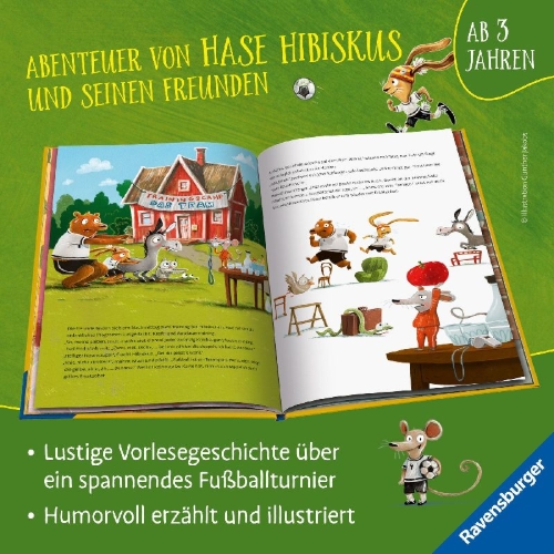Buchcover und Innenansicht für das Buch: Hase Hibiskus und die Fußball-Waldmeisterschaft