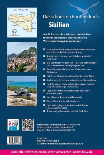Buchcover und Innenansicht für das Buch: Reise Know-How Wohnmobil-Tourguide Sizilien