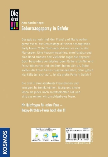 Buchcover und Innenansicht für das Buch: Die drei !!!, 117, Geburtstagsparty in Gefahr