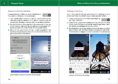 Buchcover und Innenansicht für das Buch: Instagram optimal nutzen - Alle Funktionen anschaulich erklärt, mit vielen Tipps und Tricks - komplett in Farbe