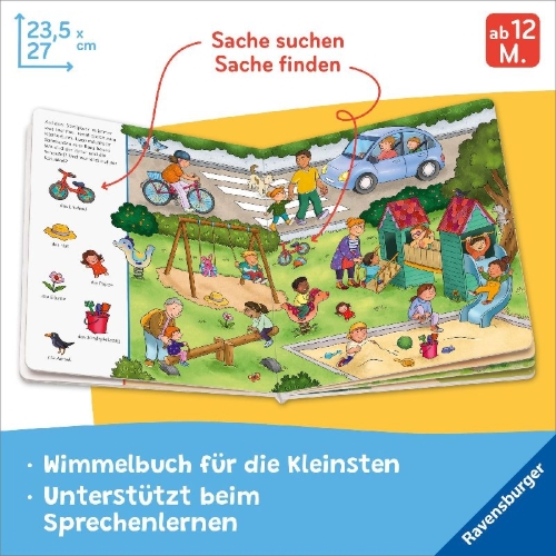 Buchcover und Innenansicht für das Buch: Mein erstes Sachen suchen Wimmelbuch: Meine Welt