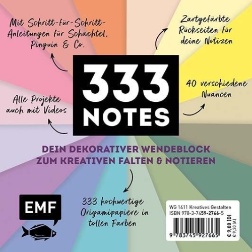 Buchcover und Innenansicht für das Buch: 333 Origami Minis - Happy Paper - Dein dekorativer Wendeblock zum kreativen Falten & Notieren