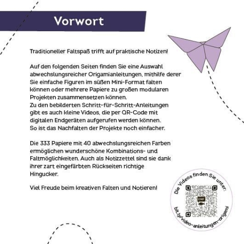 Buchcover und Innenansicht für das Buch: 333 Origami Minis - Happy Paper - Dein dekorativer Wendeblock zum kreativen Falten & Notieren