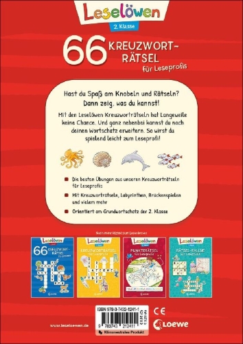 Buchcover und Innenansicht für das Buch: 66 Kreuzworträtsel für Leseprofis - 2. Klasse (Rot)
