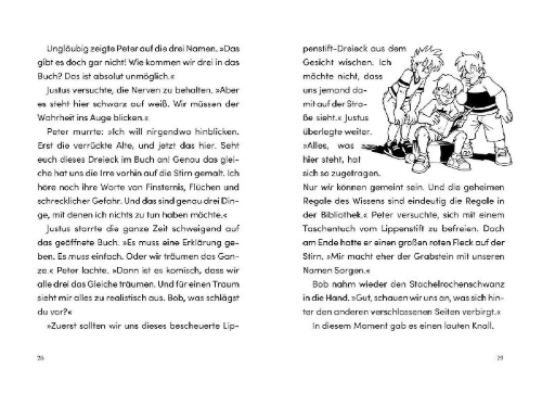Buchcover und Innenansicht für das Buch: Die drei ??? Kids, Das gruseligste Buch aller Zeiten