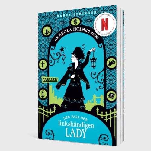 Buchcover und Innenansicht für das Buch: Enola Holmes: Der Fall der linkshändigen Lady