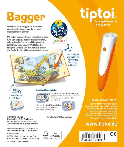 Buchcover und Innenansicht für das Buch: tiptoi® Wieso? Weshalb? Warum? junior - Bagger