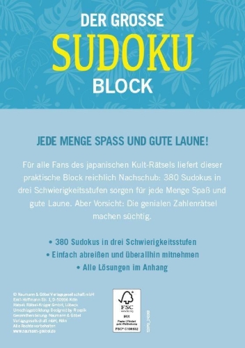Buchcover und Innenansicht für das Buch: Der große Sudoku Block Band 8