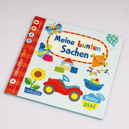 Buchcover und Innenansicht für das Buch: Baby Pixi (unkaputtbar) 166: Baby Pixi Stoff: Meine bunten Sachen