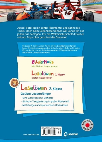 Buchcover und Innenansicht für das Buch: Leselöwen 2. Klasse - Vollgas auf der Rennstrecke