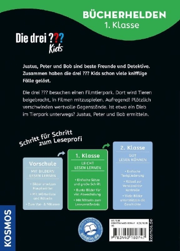 Buchcover und Innenansicht für das Buch: Die drei ??? Kids, Bücherhelden 1. Klasse, Diebe im Tierpark
