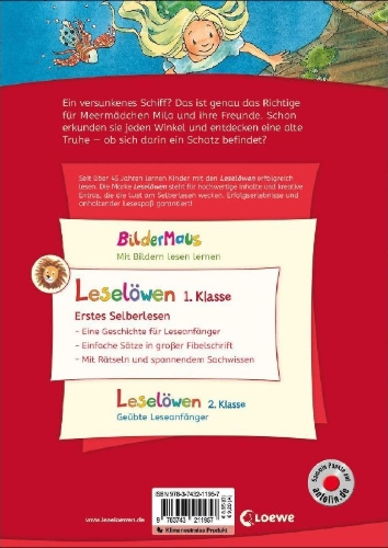 Buchcover und Innenansicht für das Buch: Leselöwen 1. Klasse - Das Meermädchen und der versunkene Schatz