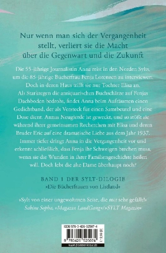 Buchcover und Innenansicht für das Buch: Die Bücherfrauen von Listland. Der Gesang der Seeschwalben