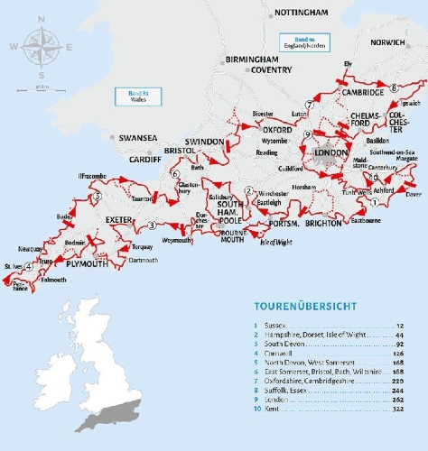 Buchcover und Innenansicht für das Buch: Entdeckertouren mit dem Wohnmobil England