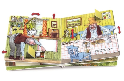 Buchcover und Innenansicht für das Buch: Pettson och Findus bygger en bil