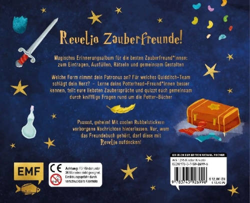 Buchcover und Innenansicht für das Buch: Mein Freundebuch für Harry Potter-Fans